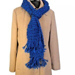 Blue Scarf 93x5 Extra Long Handmade Crochet Hand Knit Football Muffler Birthday